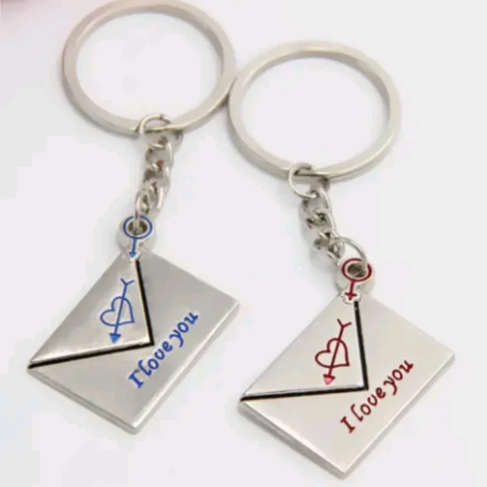 2pc Couples Gift Set Silver I Love You Letters Mail Keychains Keyrings Present